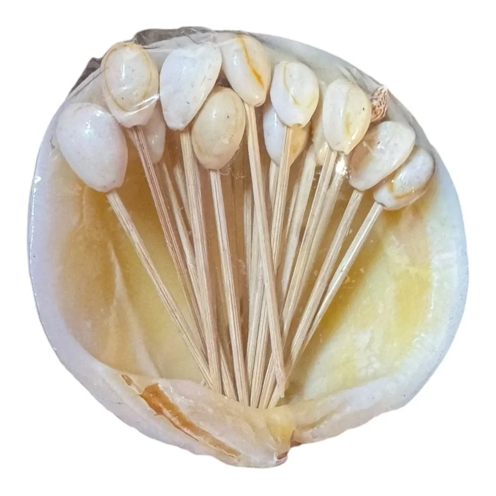 VINTAGE Clam Shell HORS D'OEUVRES CHEESE Food TOOTHPICKS w SEASHELL TIPS NEW